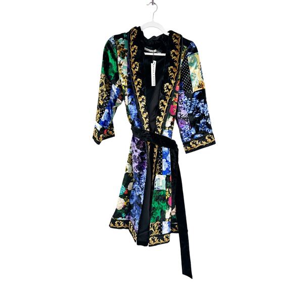 ALICE + OLIVIA Eilene Printed Velvet Kimono Tie Waist Multi Color XS/S - Picture 2 of 6